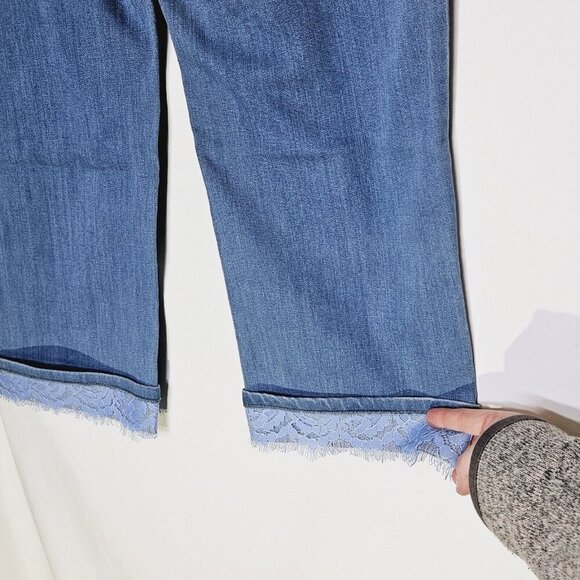 Lori Goldstein Womens Mid Rise Straight Leg Jeans Cropped 12 Lace Hem Blue Denim - Picture 13 of 13